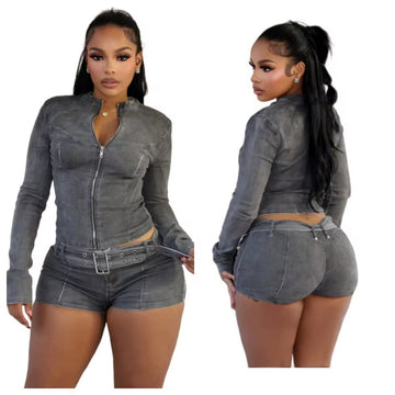 Denim Shorts Set (BLACK)