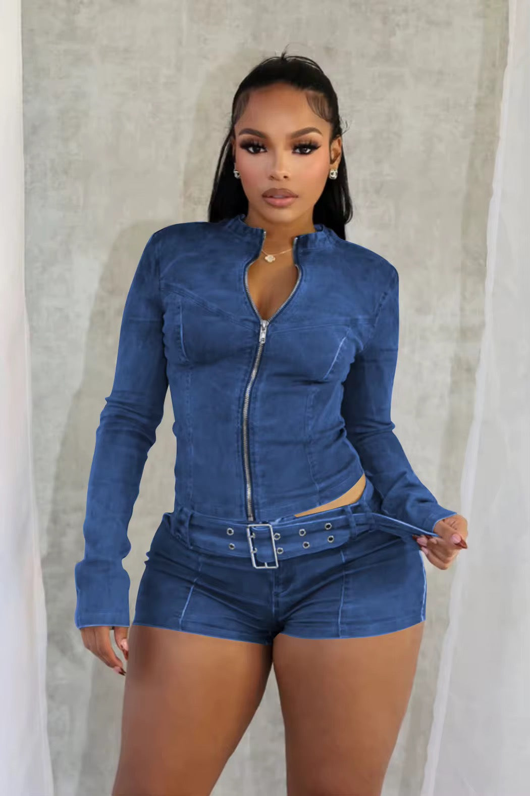 Denim Shorts Set (BLUE)