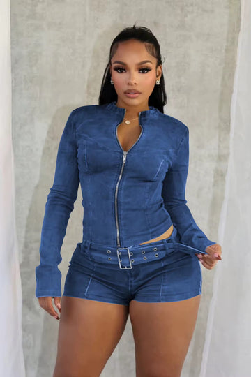 Denim Shorts Set (BLUE)