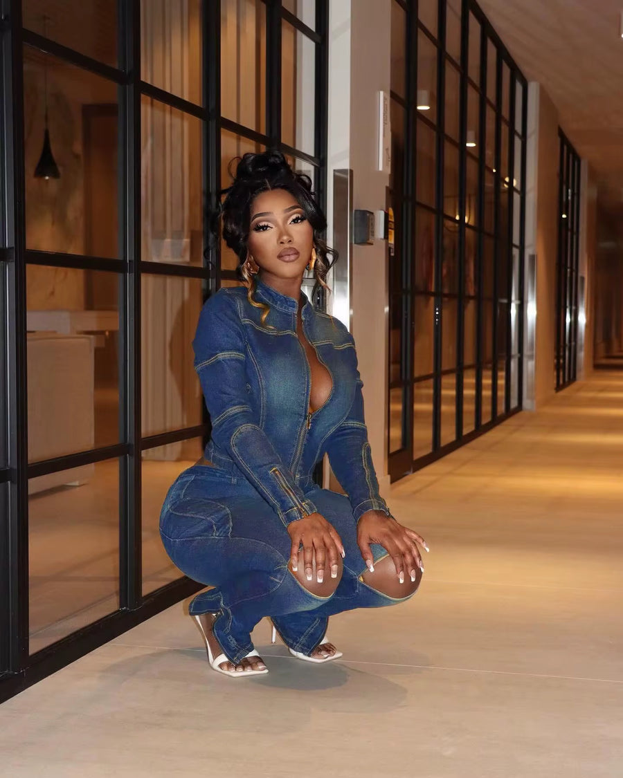 Denim Jacket & Pants Set (DARK BLUE)